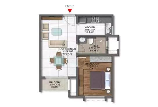 Brigade Sanctuary 1 BHK Floor Plan