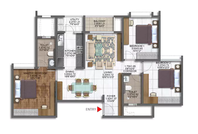 Brigade Sanctuary 3 BHK Floor Plan Type A