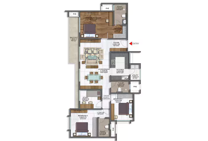 Brigade Sanctuary 3 BHK Floor Plan Type C